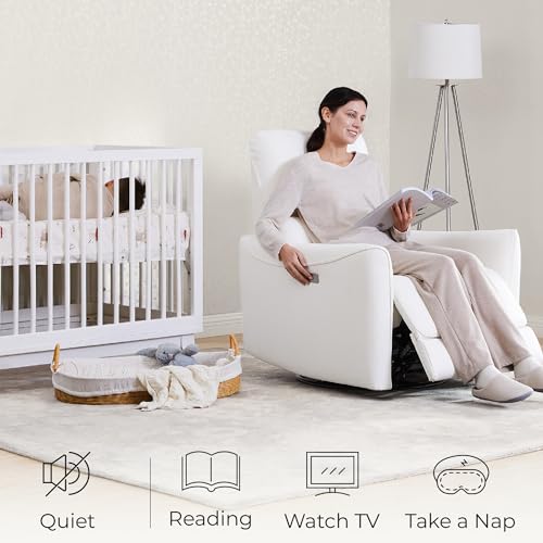 White Faux Leather Power Recliner Chair for Living Room and Nursery