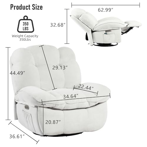 Modern White Power Recliner Chair with Massage and USB for Adults