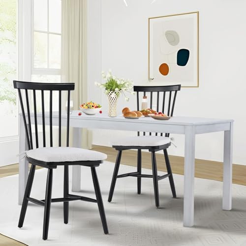 Windsor Dining Chairs Set of 2, Black Wood with Spindle Back and Cushions for Restaurant/Cafe