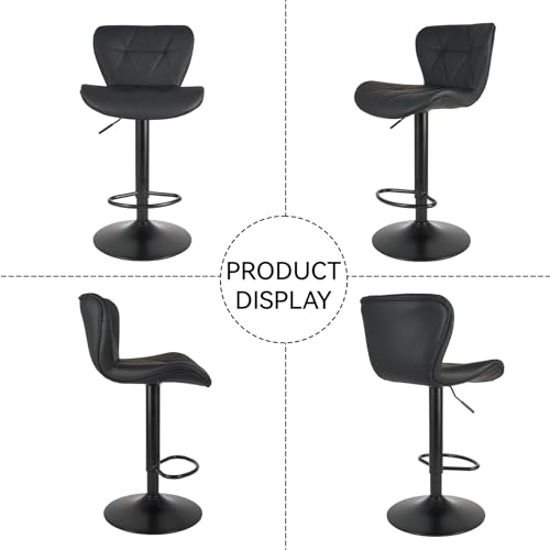 Black Adjustable Swivel Bar Stools Set of 2 for Kitchen Island