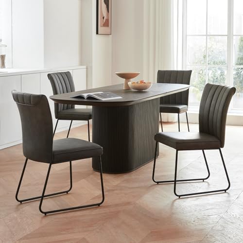 Vintage Textured Grey Faux Leather Dining Chairs Set
