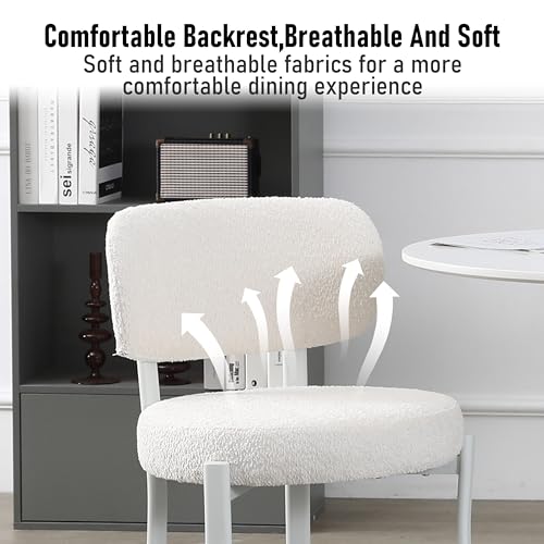 Mid Century Modern White Boucle Sherpa Dining Chairs, Set of 2