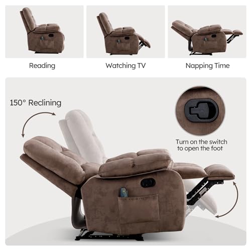 Phoenix Home Brown Manual Recliner with Massage, Heating & Side Pockets