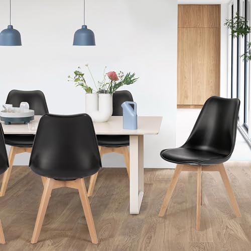 Mid Century Modern PU Leather Dining Chairs Set of 4