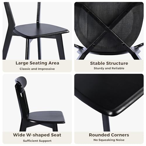 Mid Century Modern Black Solid Wood Dining Chair Set - Farmhouse Kitchen