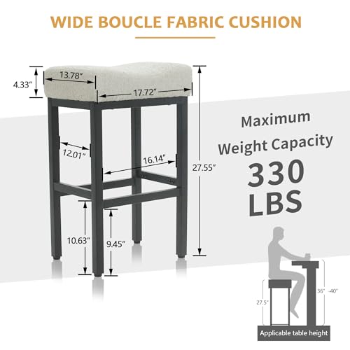 Modern 27-Inch Counter Height Bar Stools Set of 2 for Kitchen Island, Dining Room - Gray Metal Legs