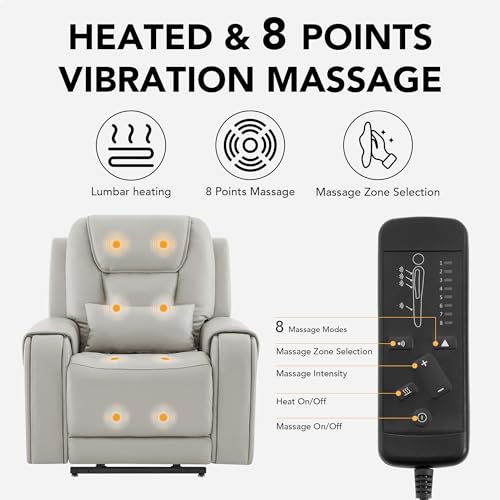 Electric Power Lift Recliner Chair for Elderly with Massage and Heat, Light Grey