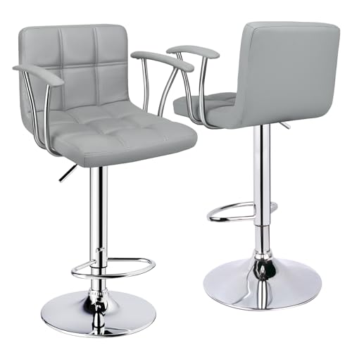 Light Grey Adjustable Swivel Kitchen Barstools with Backrest
