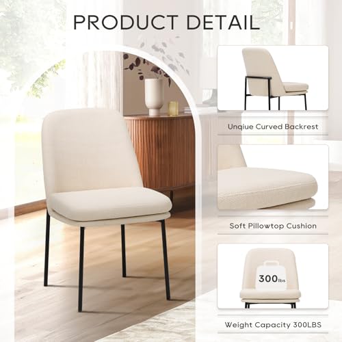 COLAMY Beige Fabric Dining Chair Set, Modern Curved Back Kitchen Chairs