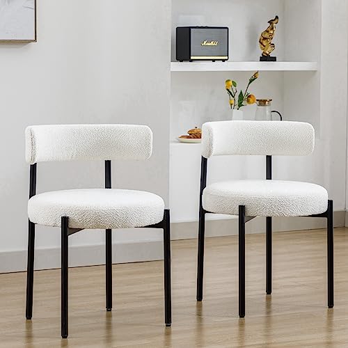 Modern White Upholstered Dining Chairs Set of 2