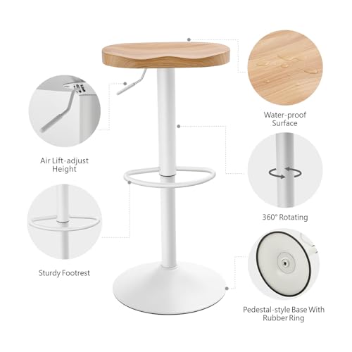 Set of 2 White Swivel Adjustable Height Bar Stools for Kitchen Island or Dining Room