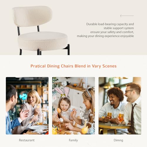 DUMOS Mid Century Modern Set of 4 Dining Chairs, Black Metal Legs, Beige Upholstered Curved Backrest