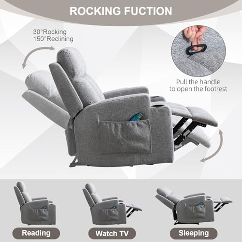 Phoenix Home Gray Manual Recliner with Massage & Heat, Overstuffed Fabric, 2 Side Pockets, Remote Control