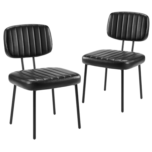 Mid Century Modern Black Faux Leather Dining Chair Set