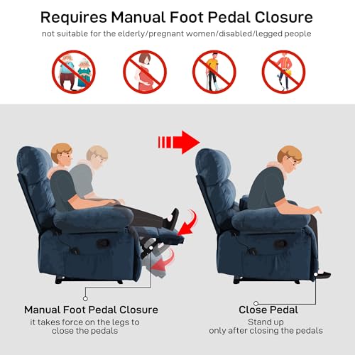 Dark Grey Plus Size Manual Flannel Recliner with Pockets and Lumbar Pillow