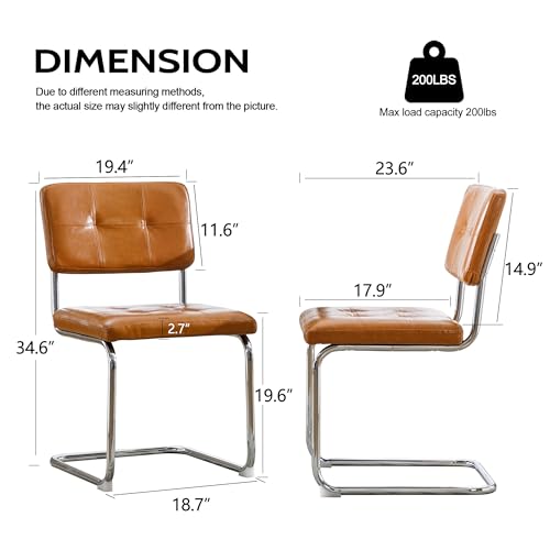 Forevich Mid Century Modern Dining Chair Set, Leather Brown Kitchen Bedroom Chairs