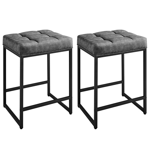 Yaheetech 24 Inch Grey Faux Leather Kitchen Bar Stool Set