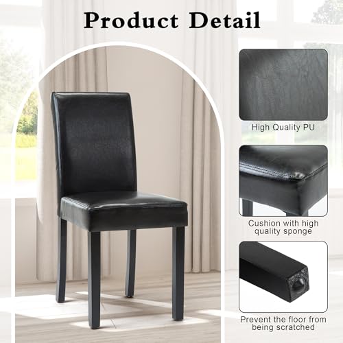 LSSPAID PU-Padded Parson Dining Chair Set, Solid Wood Legs, Black