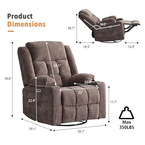 Massage Chair with Power Swivel and USB Ports for Living Room