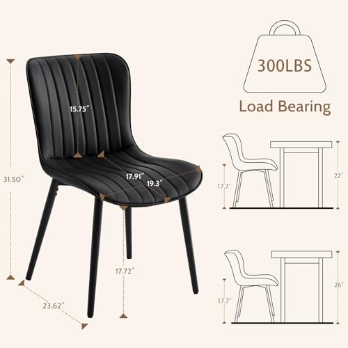Modern Black Dining Chair Set of 4, Heavy Duty Faux Leather Upholstered