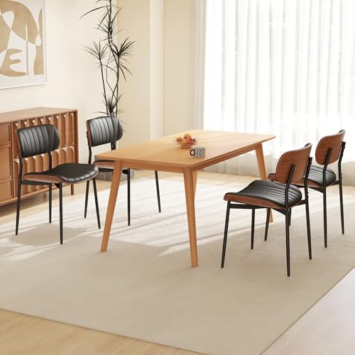 Modern Walnut Bentwood PU Leather Kitchen Dining Chair Set (Black)