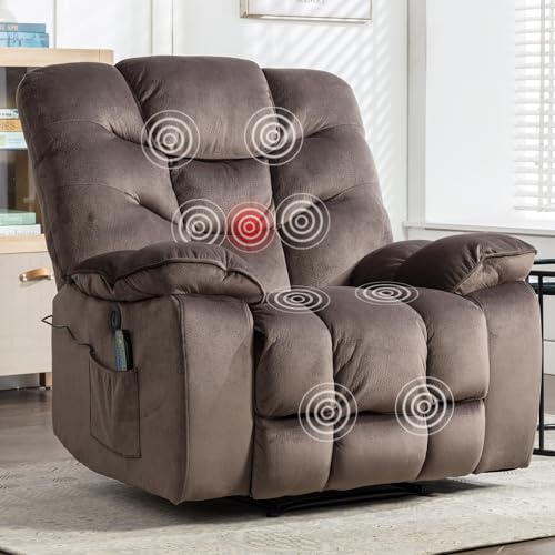 Oversized Power Recliner Chair with Massage and Heat: Wide Electric Reclining Sofa for Living Room Bedroom (No Lift)