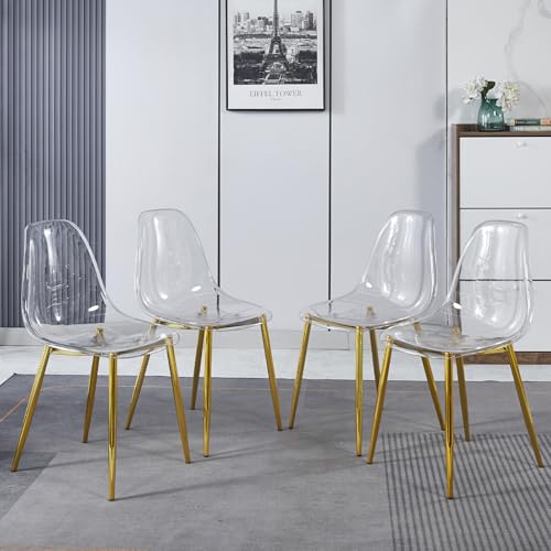 Golden Acrylic Dining Chair Set of 4 with Metal Legs