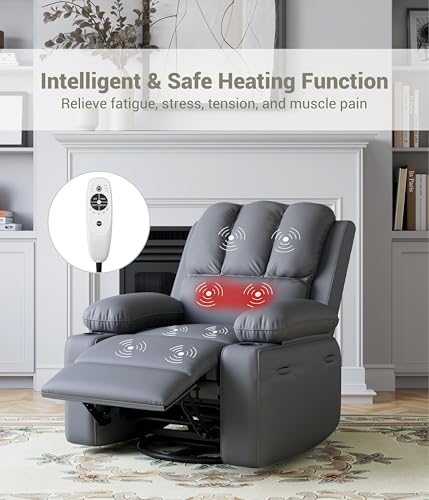Oversized Heat and Massage Recliner with 360° Swivel - Gray