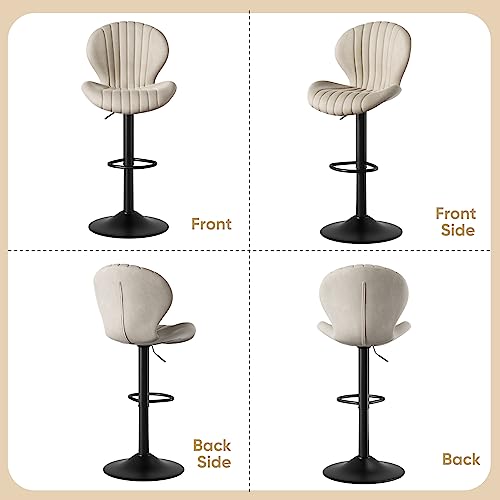Modern Swivel Bar Stools Set of 2 with High Backrest- Easy Assembly for Bar, Kitchen, Dining Room (Beige)