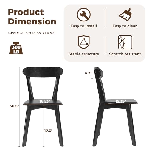 DELAVIN Farmhouse Oak Wood Set of 4 Dining Chairs, Mid Century ModernStackable