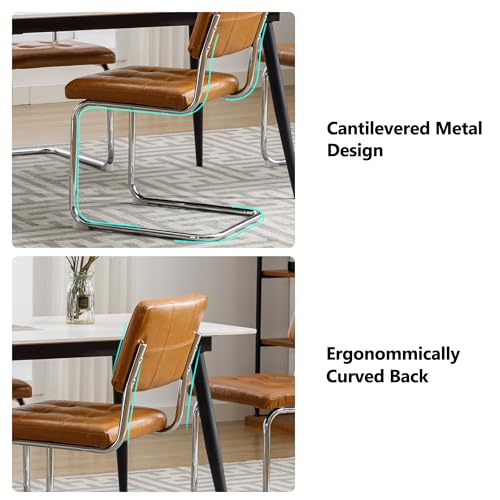 Forevich Mid Century Modern Dining Chair Set, Leather Brown Kitchen Bedroom Chairs