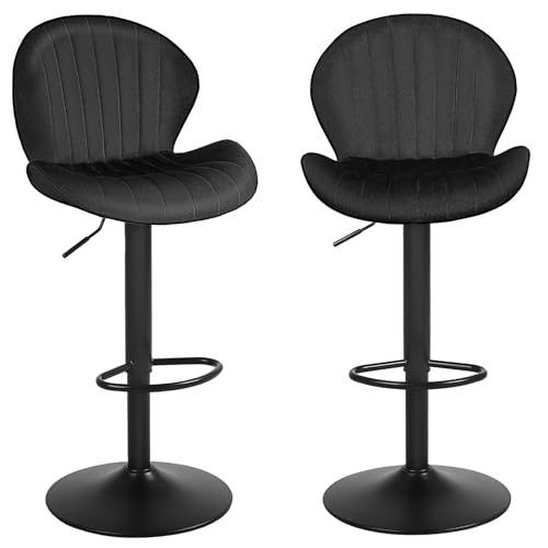 Set of 2 Modern Velvet Bar Stools for Kitchen Island, Black