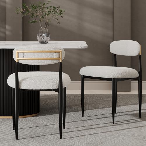 Modern Fort Boucle Dining Chair Set, Curved Back, Black Metal Legs for Any Room