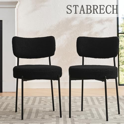Elegant Black Boucle Dining Chair Set of 4