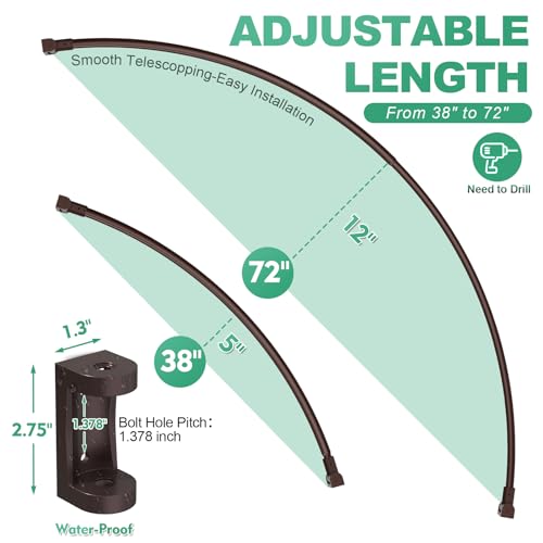 PrettyHome Curved & Adjustable Bronze Shower Curtain Rod (38-72") & Chrome Spring Tension Rod (29-74")
