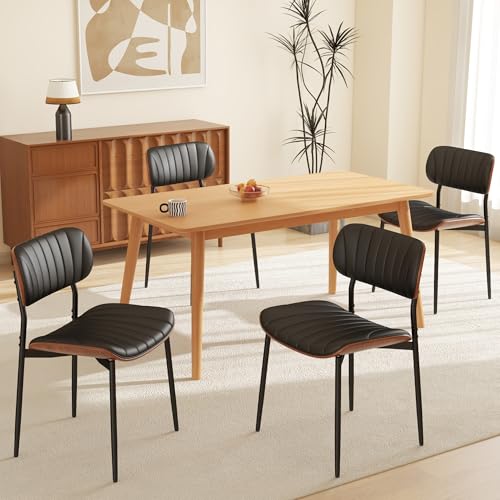 Modern Walnut Bentwood PU Leather Kitchen Dining Chair Set (Black)