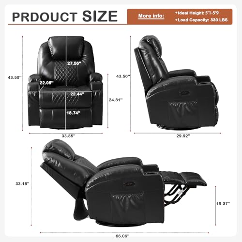 Oversized Power Rocker Recliner Chair for Adults with Massage and More (Black)