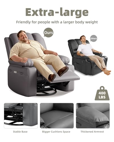 Oversized Heat and Massage Recliner with 360° Swivel - Gray