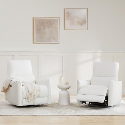 White Faux Leather Power Recliner Chair for Living Room and Nursery