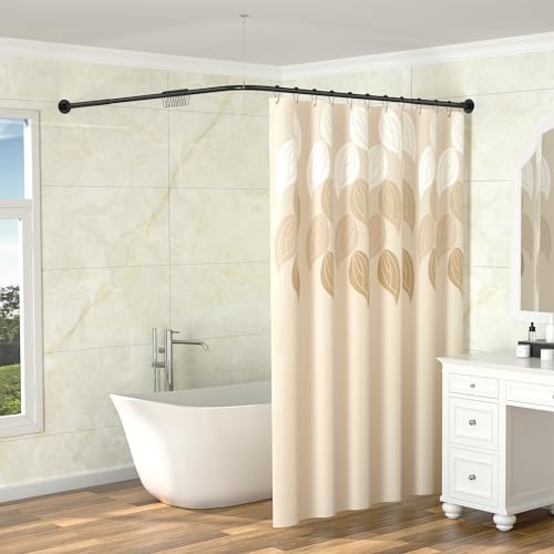 Adjustable L Shaped Corner Shower Curtain Rod for Bathroom - Black