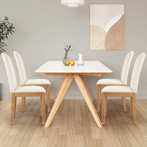 Set of 4 Modern Upholstered Dining Chairs - Beige Color