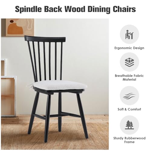 Windsor Black Dining Chair Set of 2 with Spindle Back and Cushions