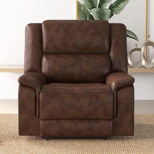 Brown Electric Recliner Chair with Leather and USB Charging