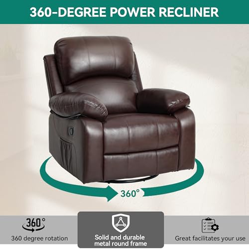YITAHOME Brown Faux Leather Recliner with Heat, Massage, and Rocking Function