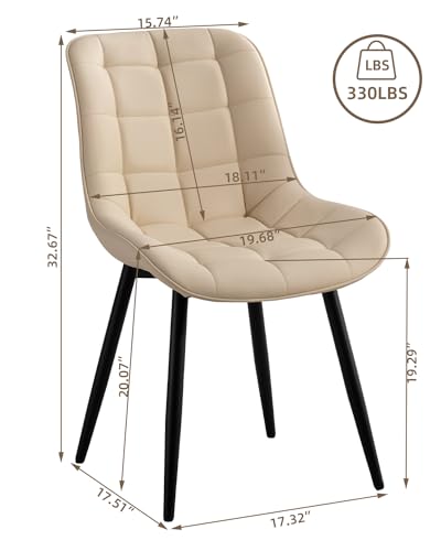 Beige Mid Century Modern Upholstered Dining Chairs - Set of 4
