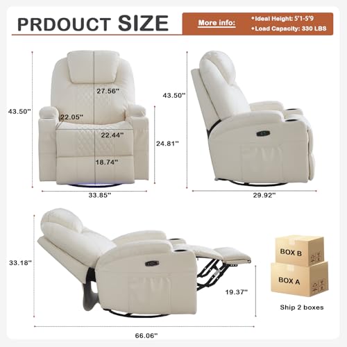 Beige 1-Seater Power Rocker Recliner with Heat & Massage