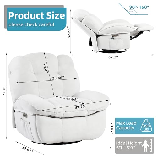 Modern Power Recliner Chair with Massage, Heat, and USB for Adults, White Living Room and Bedroom Chair