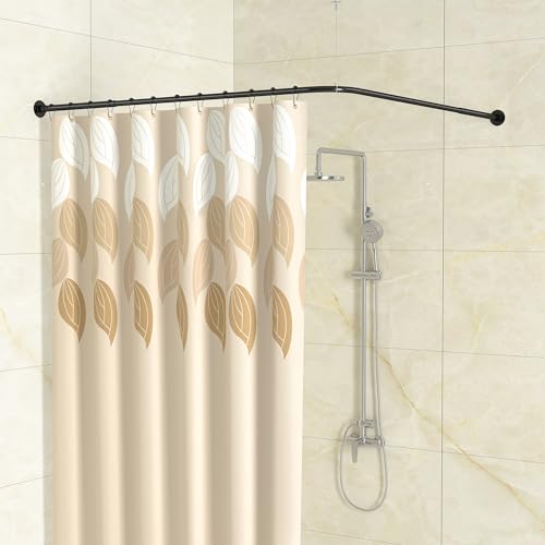 Adjustable L Shaped Corner Shower Curtain Rod for Bathroom - Black