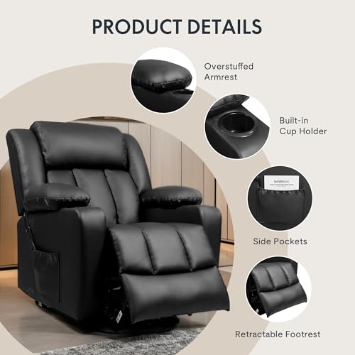 Black Oversized Power Lift Recliner with Massage and Storage for Elderly