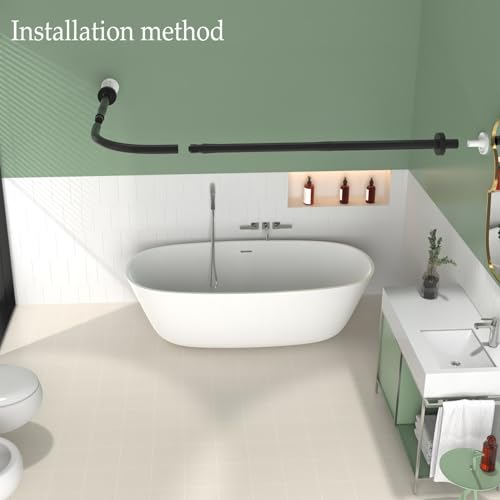 Adjustable Black L-Shaped Curved Shower Curtain Rod for Bathroom Tub